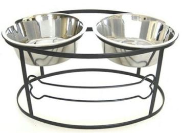 Bone Raised Double Dog Bowl - Small/Black