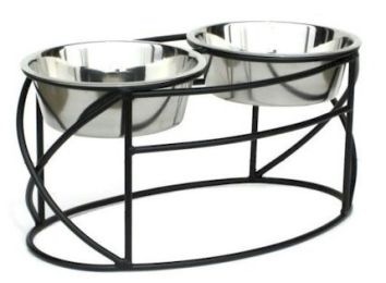 Oval Cross Double Raised Feeder - Large/Black